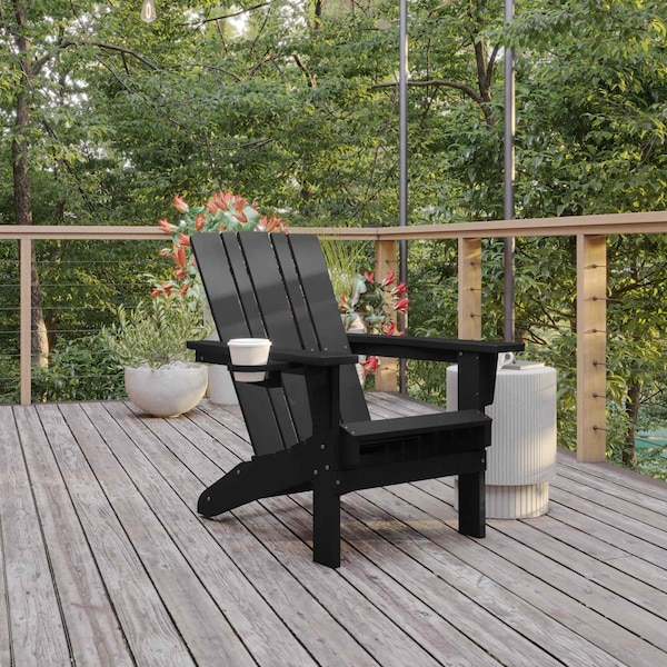 Flash Furniture Black Adirondack Patio Chair with Cupholder LE-HMP-1045-10-BK-GG - main